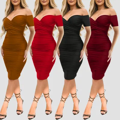 Vestido curto de manga curta, decote ombro a ombro, sensual, para mulher, para discoteca