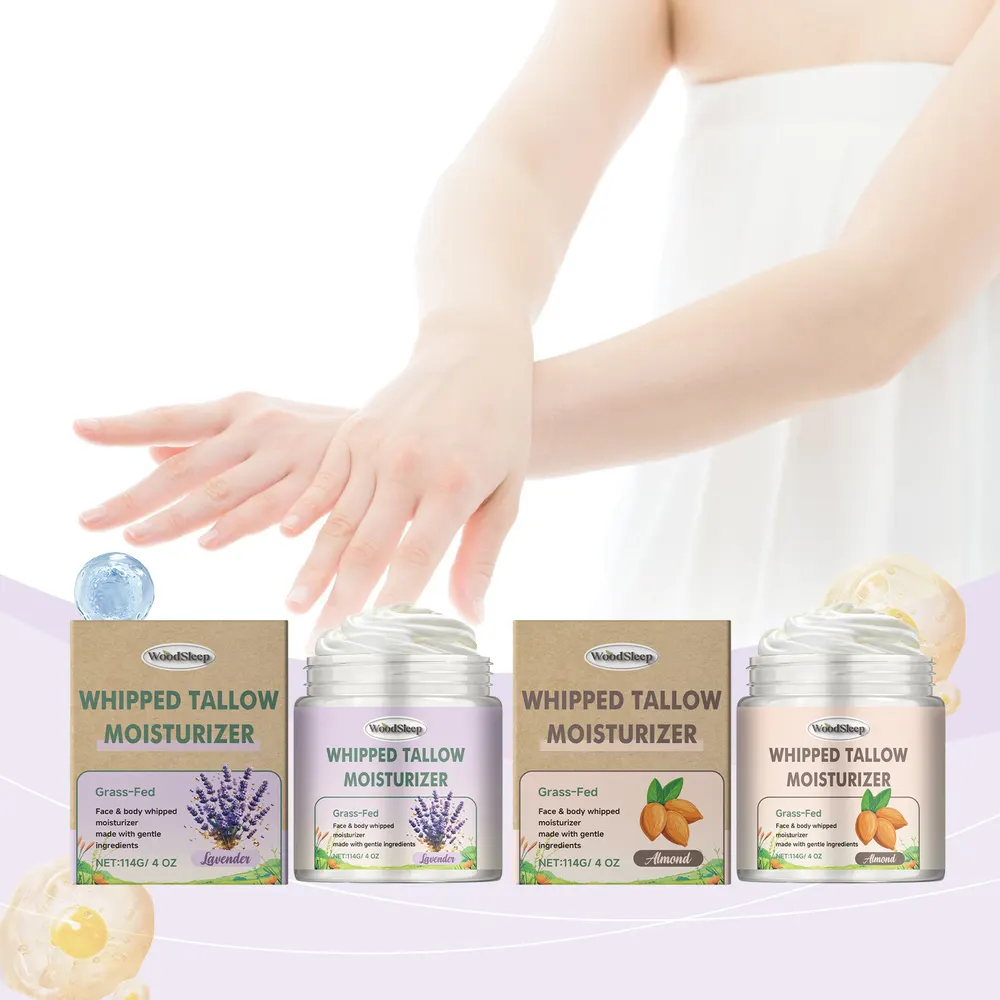 Hidratante de sebo alimentado com erva WoodSleep, loção corporal suave, hidratante, lisa e macia para a pele