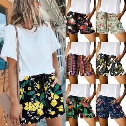 Bermudas Cintura Alta Estampadas de Verão, Calças Casuais para Mulheres