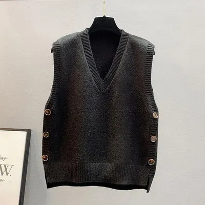 European And American Retro V-neck Knitted Vest Women s Spring Autumn Outerwear