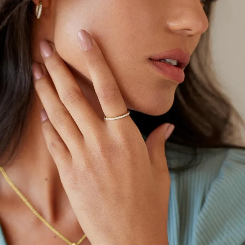 Anel de prata esterlina sólida 925 banhado a ouro 14K com diamantes simulados CZ