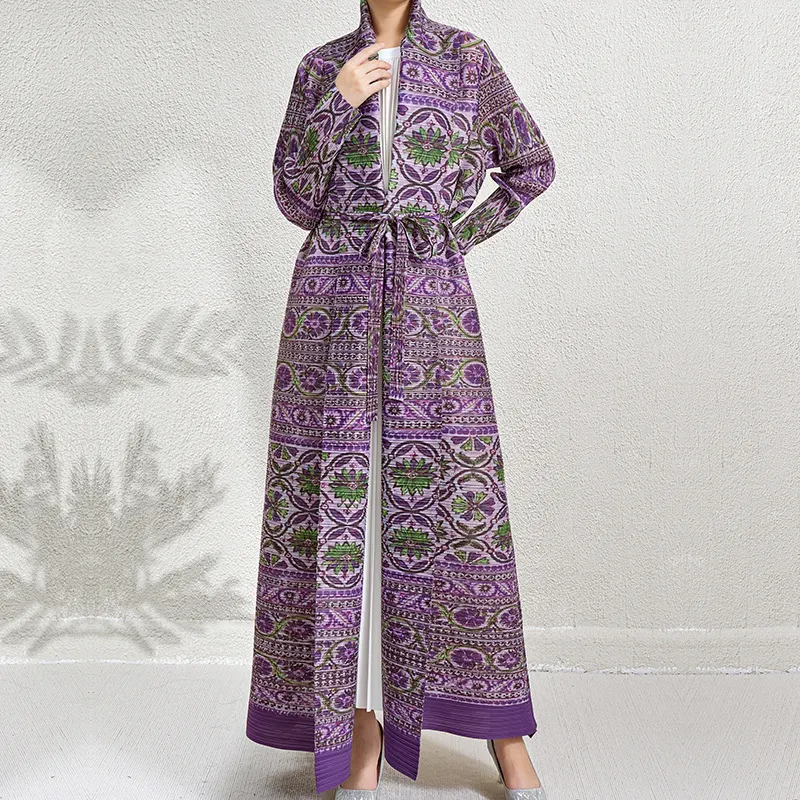 Plus Size Plisserad Print Mellanöstern Cardigan Robe