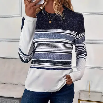 T-shirt de manga comprida 3D casual da moda, impressão digital 3D, impressão de padrão de fundo criativo transfronteiriço novo de 2024, para mulheres