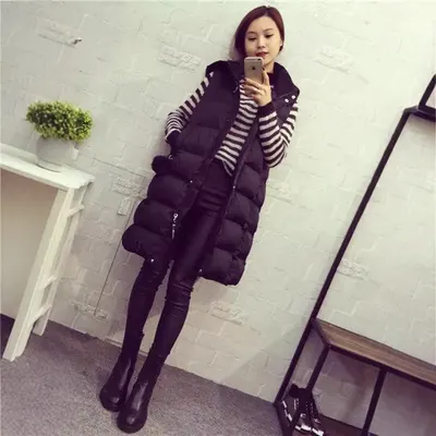 女性用ダウンコットンベストミドル丈ノースリーブジャケットアウター