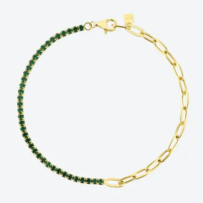 Pulsera de Plata de Ley S925 con Costura de Diamante y Piedra Verde