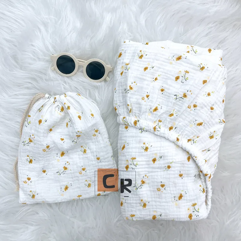 Fronha de berço de bebê de crepe de algodão puro classe A estampada, fronha com elástico de tamanho universal