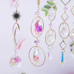 Pingente de Cristal DIY de Cor AB, Lua e Sol Dourados com Pedra Partida Roxa