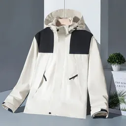 マウンテンスタイルのフード付きジャケット レディース、防風、撥水、厚手、暖か、3イン1登山スーツ、メンズ2ピースセット、卸売プリント