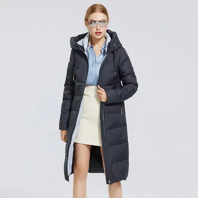 Casaco de algodão feminino longo com capuz, elegante, resistente ao vento, com fecho e gola de pé, para inverno, da Amazon Wild Strawberry