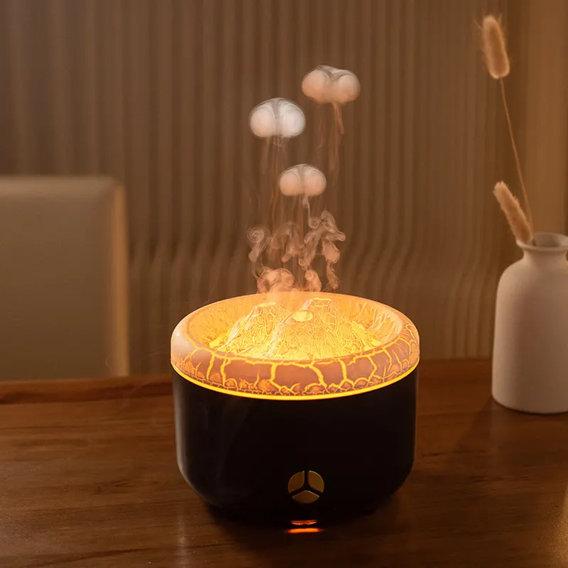 Humidificador com Efeito de Chama, Difusor de Óleos Essenciais Aromáticos, Spray Criativo, Luz de Atmosfera, Humidificador de Mesa para Casa e Quarto, Silencioso, Grande Vapor