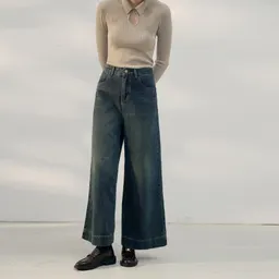 レトロ高腰デニムジーンズ 女性用 秋新作アメリカスタイル パッチポケット カジュアルパンツ スリムワイドレッグ ストレートレッグ テンダントrends