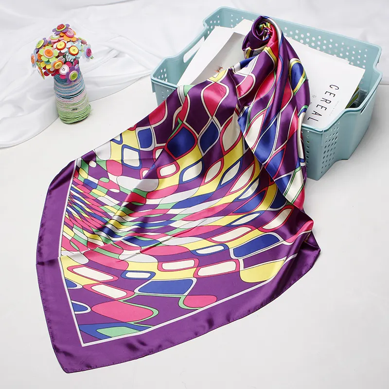 Cachecol quadrado grande de 90cm para mulheres, cachecol com estampa de ondulação de água, cachecol de cetim imitação de seda, xale e lenço de cabeça, venda por atacado