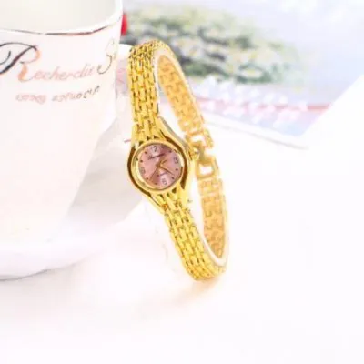 Pulsera de cuarzo dorada para niña, reloj de moda versátil para mujer