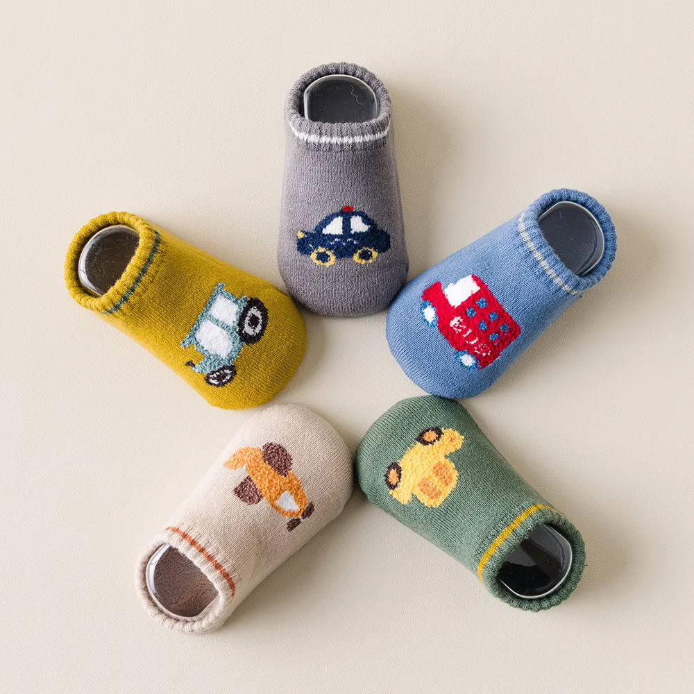 Meias de criança de cano longo de terry, com padrão de desenhos animados fofos
