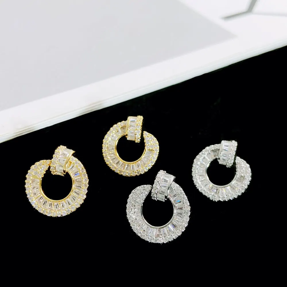Brincos de argola com zircão de luxo leve para mulheres, agulha de prata esterlina S925, artesanato pesado, joalharia auricular de alta qualidade, brincos com elegância e estilo