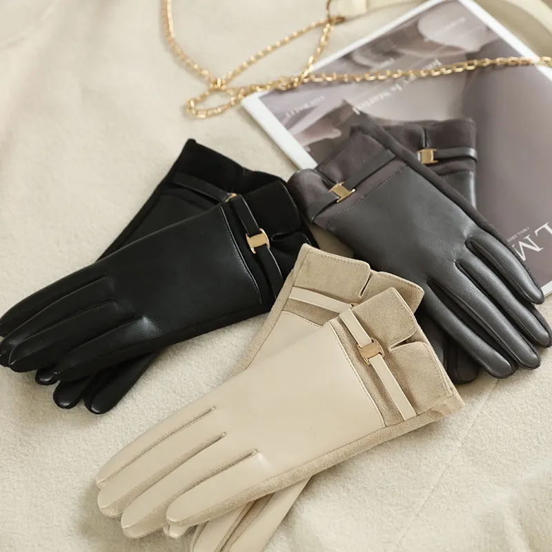 Luvas de camurça novas para mulher no inverno, personalizadas, quentes e resistentes ao vento