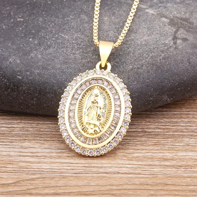 Pingente de colar de Nossa Senhora Maria clássico e retrô, por grosso de fábrica, quente na venda transfronteiriça europeia e americana, colar religioso, em estoque