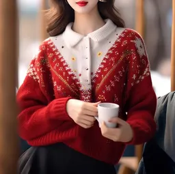 Conjunto de Natal vermelho de crochê pesado, de alta qualidade e muito bonito, suéter para mulheres, novas coleções de outono/inverno de 2023