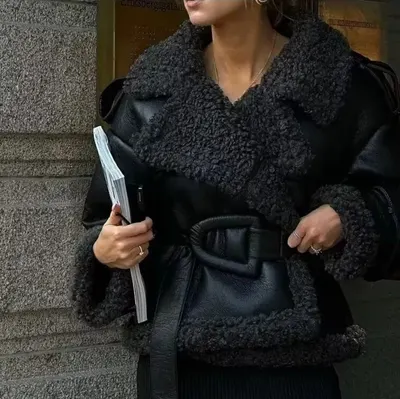 Casaco quente com pêlo integrado, cor lisa, decote quadrado, roupa feminina transfronteiriça popular no AliExpress