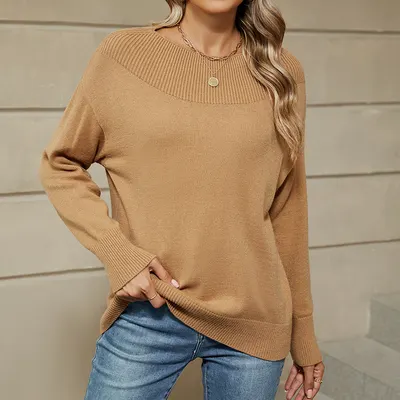 Camisa base de tricô de manga comprida, casual, confortável, nova para outono/inverno