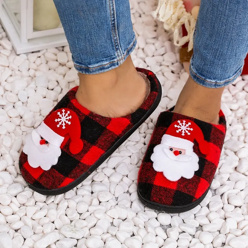 Chinelos de algodão quentes para casa, novos no inverno, para casais, homens e mulheres, chinelos com bordado de toalha de Natal, antiderrapantes, para dropshipping