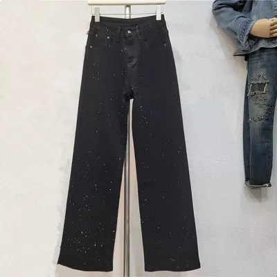 Svart Denim Damen Höst Nytt Avsmalnande Raka Ben Casual Jeans