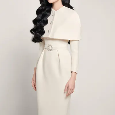 Conjunto de duas peças de vestido e capa de xale nicho vietnamita de 2024, terno de lã estilo pequena fragrância de celebridade de outono e inverno para mulheres, 1223