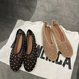 Fårskinnsversion ~ sommar/vinter nya stilrena Mary Jane-sandaler med rund tå och strass, kvinnors platta bekväma balettskor