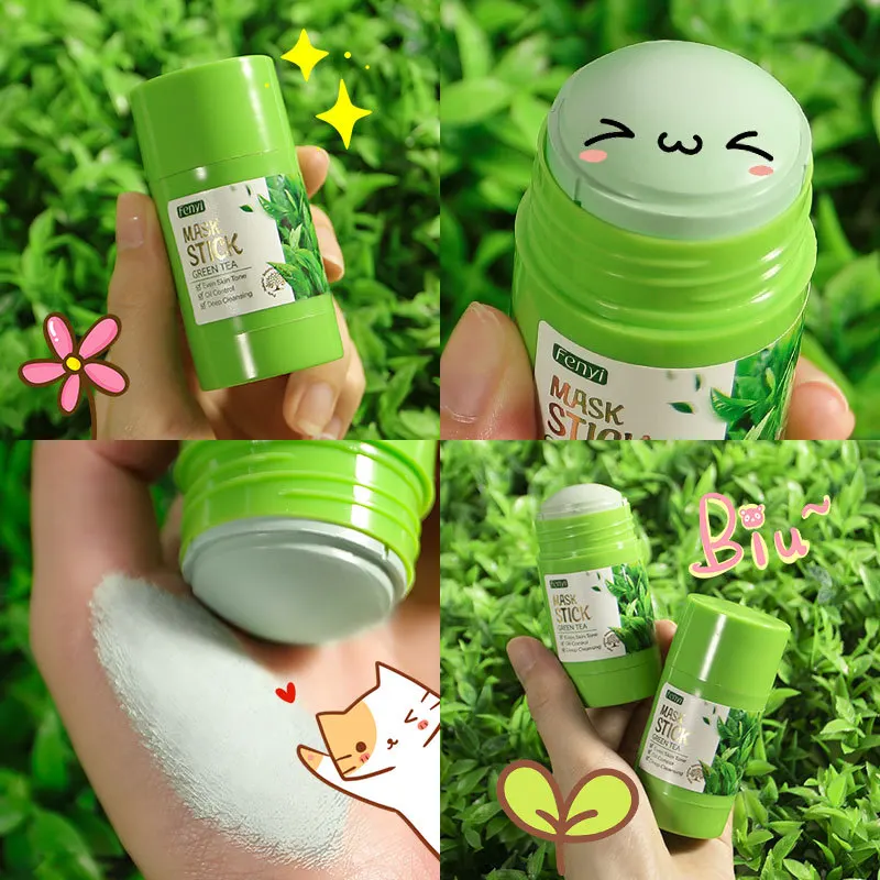 绿茶面膜固体棒涂抹式泥膜批发补水清洁40g