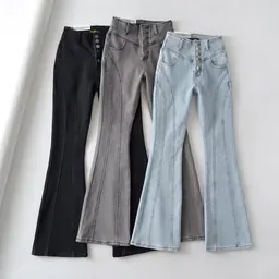 가을/겨울 신상 유럽 및 미국 스트리트 패치워크 플리스 안감 마이크로 플레어 청바지