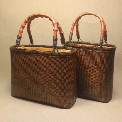 Bolsa de praia tecida feminina, bolsa para chá, bolsa de armazenamento, artesanato de bambu