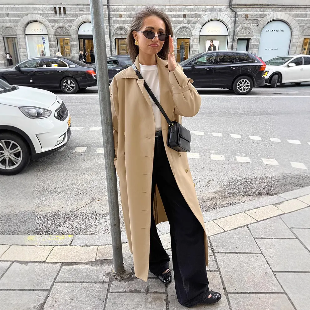 Khaki Dubbelknäppt Trenchcoat