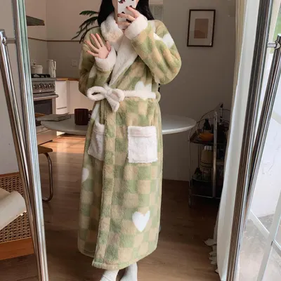 Robe de Veludo de Coral para Mulheres, Estilo Invernal