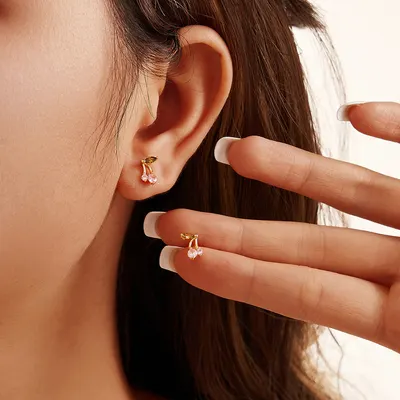 Pendientes colgantes de cereza de plata de ley S925