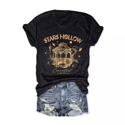 T-shirt de manga curta casual e feminina com estampa de letras