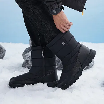 Botas de neve slip-on de cano alto, botas de casal de tecido de quatro cores, para caminhada ao ar livre, botas quentes de veludo, casuais