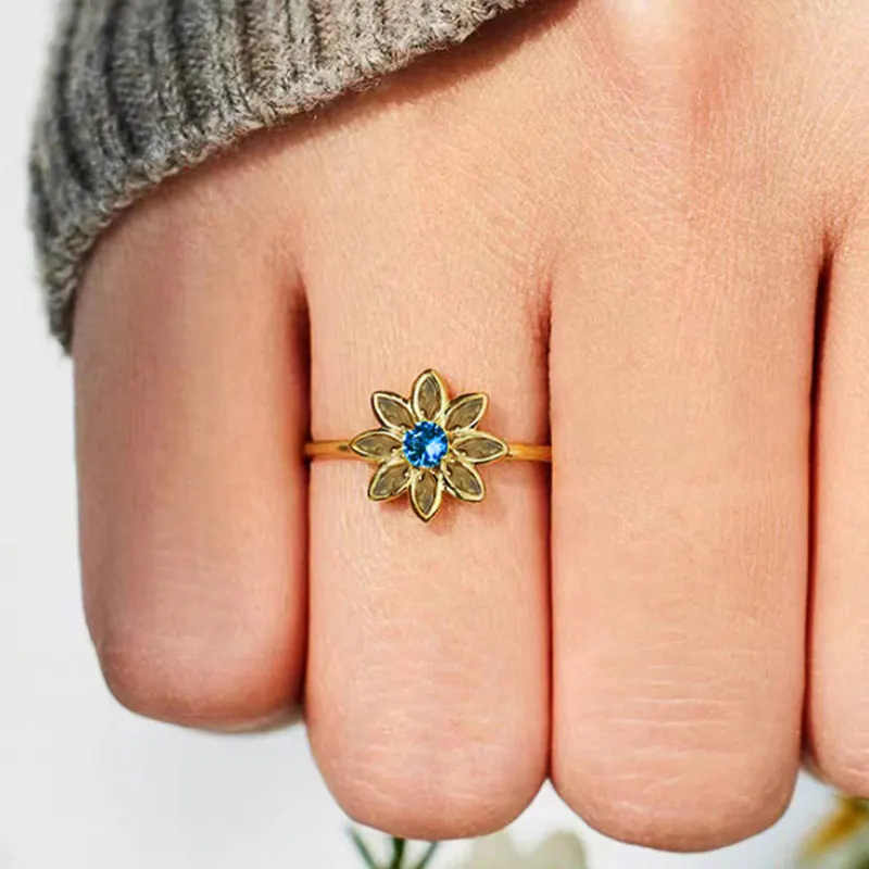 Cao Shi Anillo de Flores Exquisito Europeo y Coreano para Mujer, Anillo de Moda Fresco y Dulce, Estilo Súper Popular con Incrustaciones de Zirconia