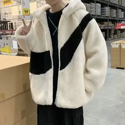Casaco casual de outono e inverno para homem, estilo coreano, trendy, bonito, casaco acolchoado, para estudante, marca trendy, ins, casaco de algodão com lã de cordeiro solto para homem