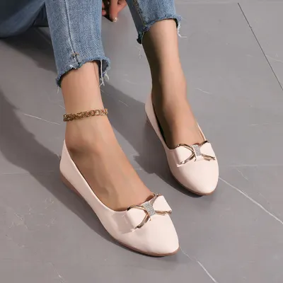 Sapatos casuais femininos de tamanho grande, com sola macia e laço de moda
