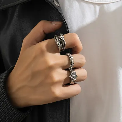 Conjunto de anillos de estrella de seis puntas retro europeo y americano