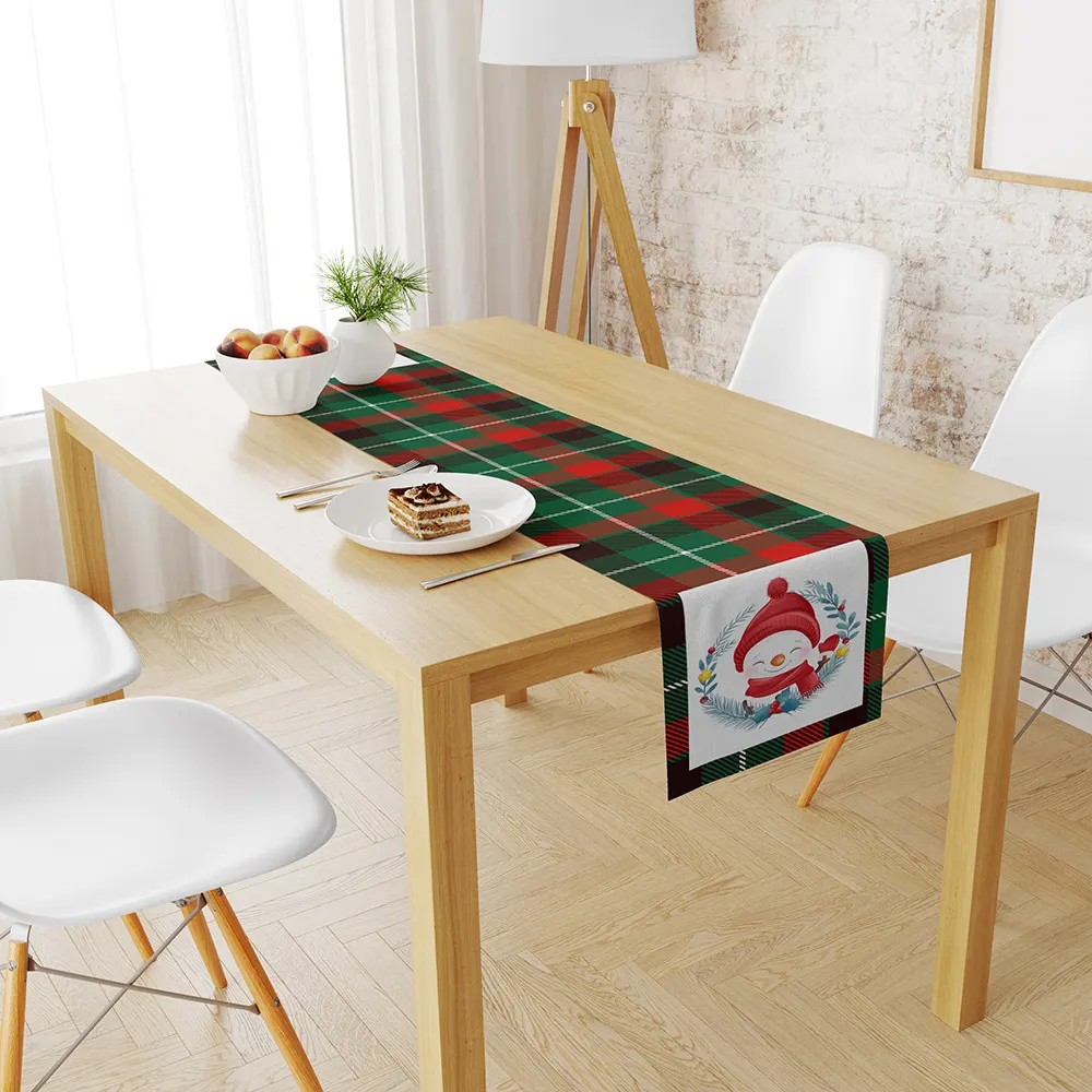 Lintryckt snögubbe gammal man duk julstämning matbord dekoration
