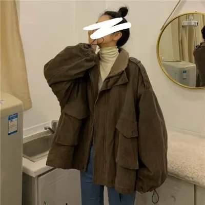 Casaco novo de veludo cotelê com lã de cordeiro para o inverno, estilo BF solto para mulheres, casaco de trabalho reforçado e quente, manga comprida, casaco acolchoado com algodão, casaco de algodão para mulheres