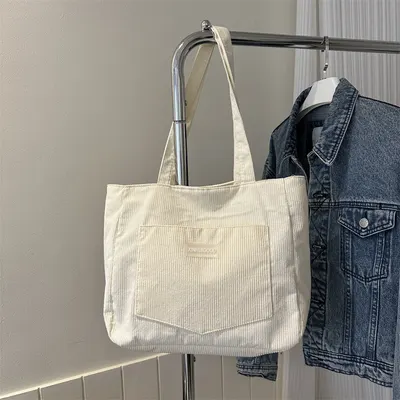 Stor kapacitet toteväska för kvinnor 2024 ny fashion corduroy enkel axelväska Ins Mori Girl underarmväska handväska