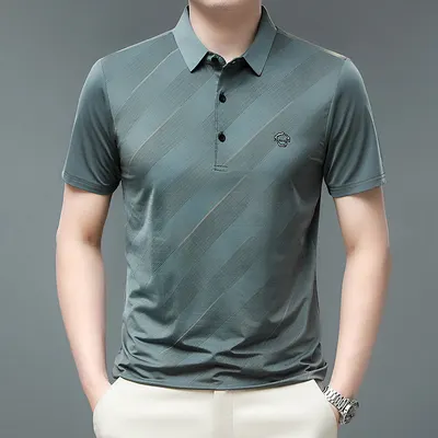 Slätkantad Isilke POLO Skjorta Herr Företag Stora Storlekar Herrkläder Pappa T-shirt