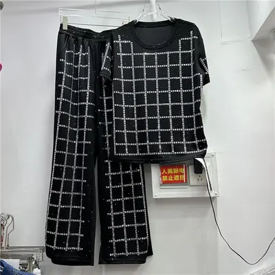 Conjunto de Calças de Pernas Largas e Camiseta, Conjunto de Duas Peças de Alta Qualidade para Mulheres