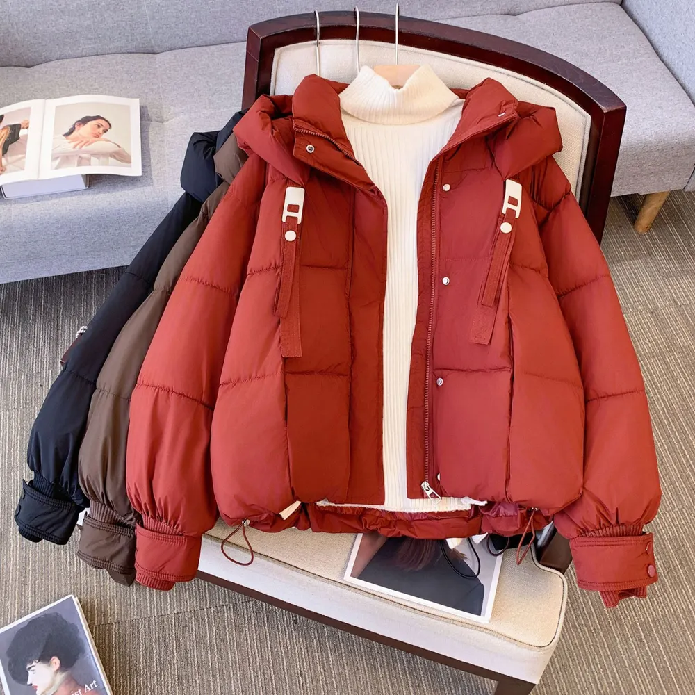 Casaco de algodão novo de inverno, modelo slim fit, casaco com capuz para exterior