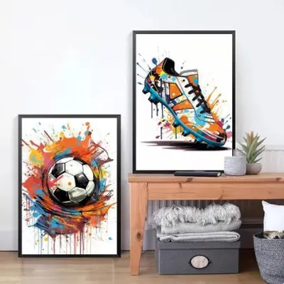 Quadro decorativo para casa e sala de estar para homens e meninos, estilo transfronteiriço popular, estampado de sapatos de futebol, pintura a óleo em tela