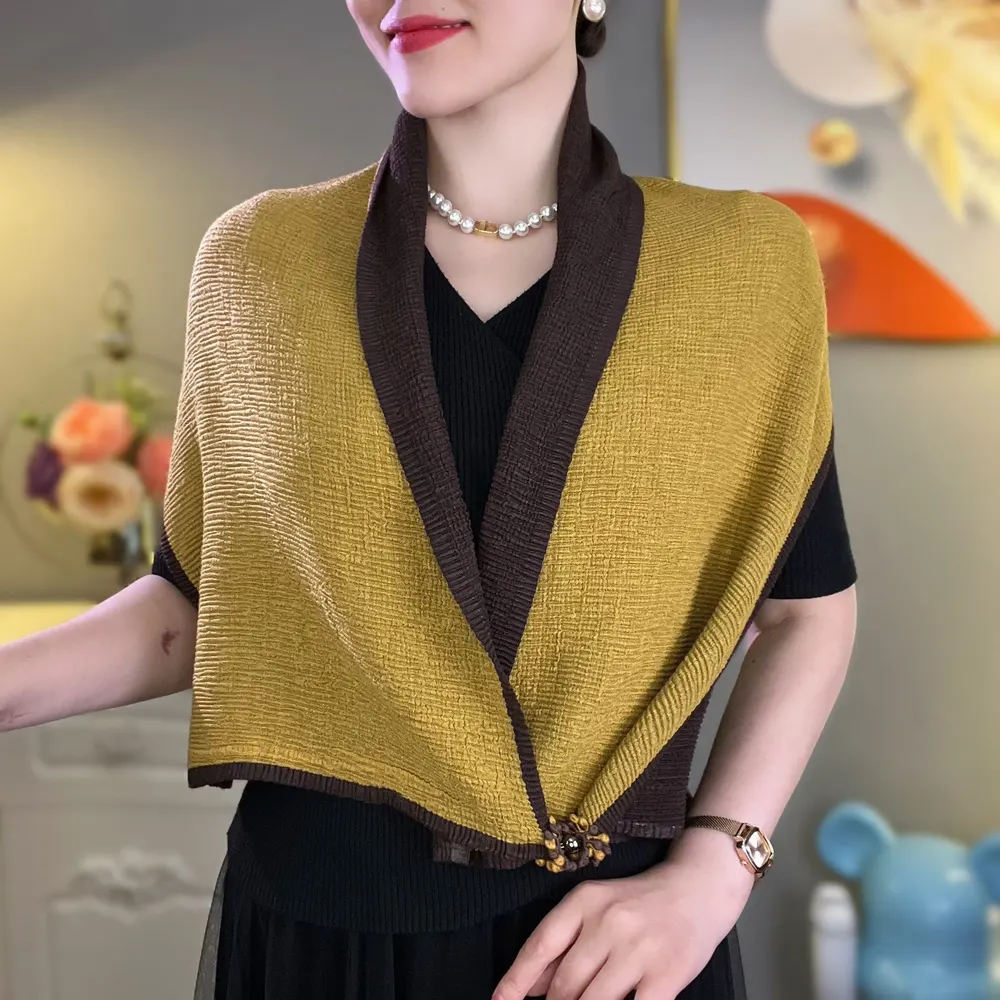 Cachecol de Duas Cores de Face Dupla com Fivela Magnética e Pequenas Flores Enrugadas - Cachecol com Design de Blocos de Cor, Versátil e Quente - Cachecol, Colar e Xale da Moda