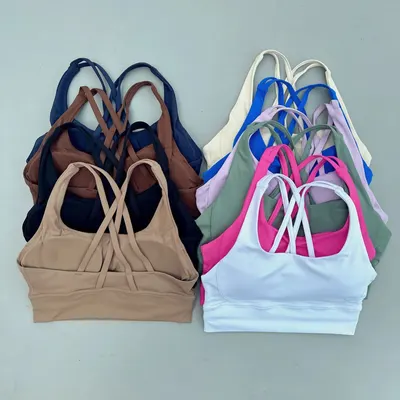 Sutiã desportivo para mulheres, para ioga e treino fitness, com almofada no peito