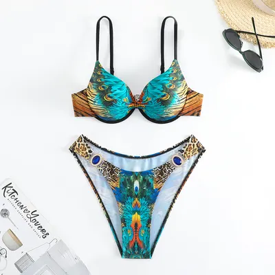 Tryckt underwire bikiniswimsuit